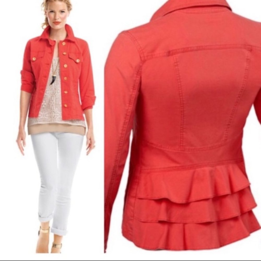 CAbi Orange Ruffle-Hem Jacket